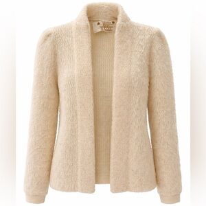 Alafoss Icewool Iceland 100% Wool Cardigan Cream Fuzzy Nordic Sweater Small